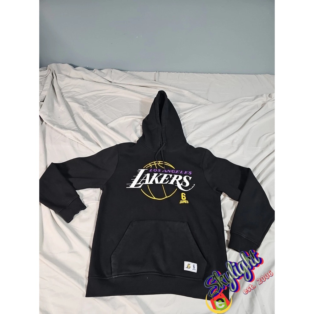 Rare Men Black Nba Basketball Lakers Los Angeles #6 Hooded Sweatshirt James Sz L